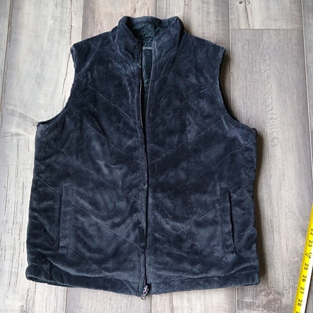 Columbia Black Corduroy Plush Fleece Reversible Vest Size Medium